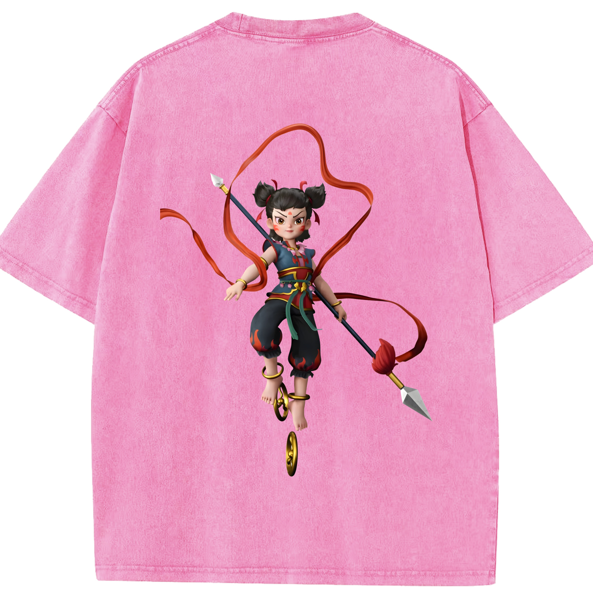 （画像用） Ne Zha 2 ナタ 魔童の大暴れ 綿100% ヴィンテージ風 半袖Tシャツ（背面プリント）
